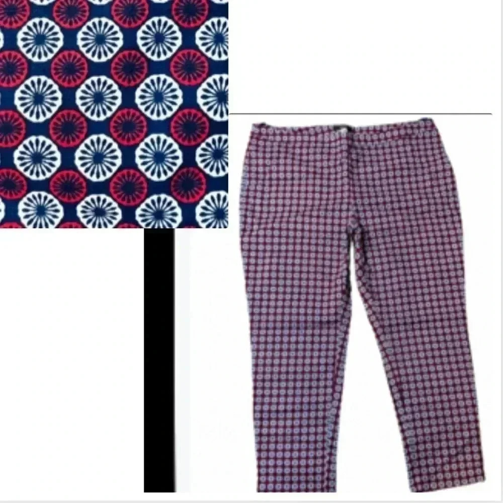George‎ Ankle Pants Red White Blue Print Bottoms Casual Comfy  Size 16